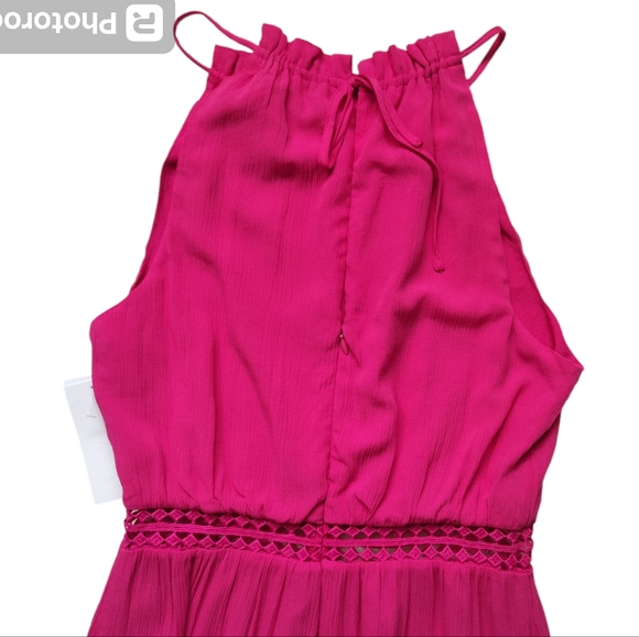 New JustFab Hot Pink Crochet Trim High Halter Sleeveless Maxi Dress - Picture 10 of 15